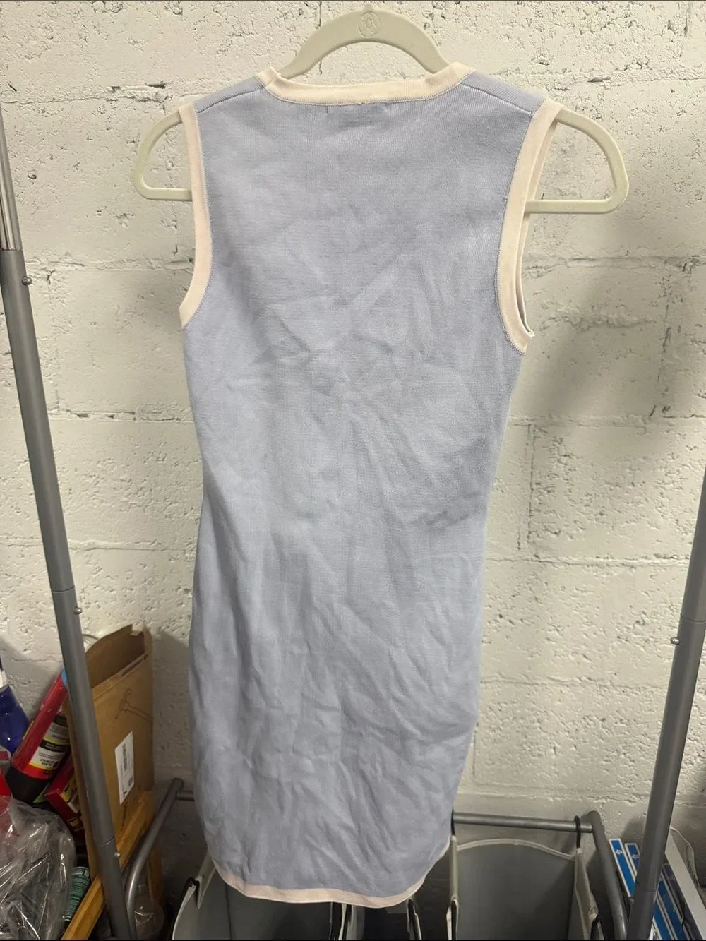 SINCERELY JULES Light Blue Sleeveless Knit Dress with Cream Trim Pearls - Small